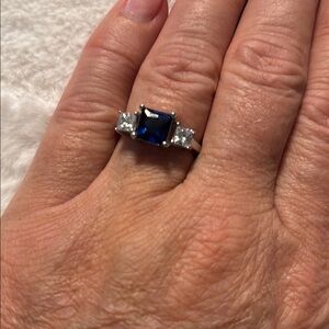 Silver and Blue Gemstone Ring Sz 8